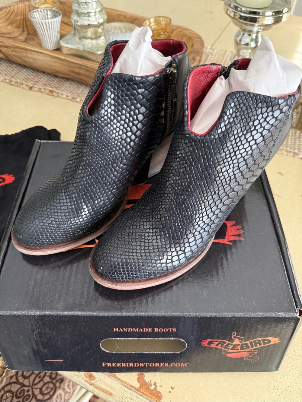 Freebird by Steven Black Snakeskin Detroit Ankle Booties size 10